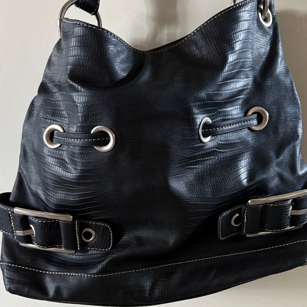 Reflections hobo slouchy #Y2K Shoulder Bag black metal accents#boho#travel#beach